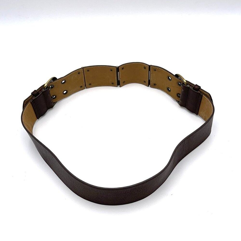 BELT brown & metallic gold tone double buckle EUC - Picture 5 of 7